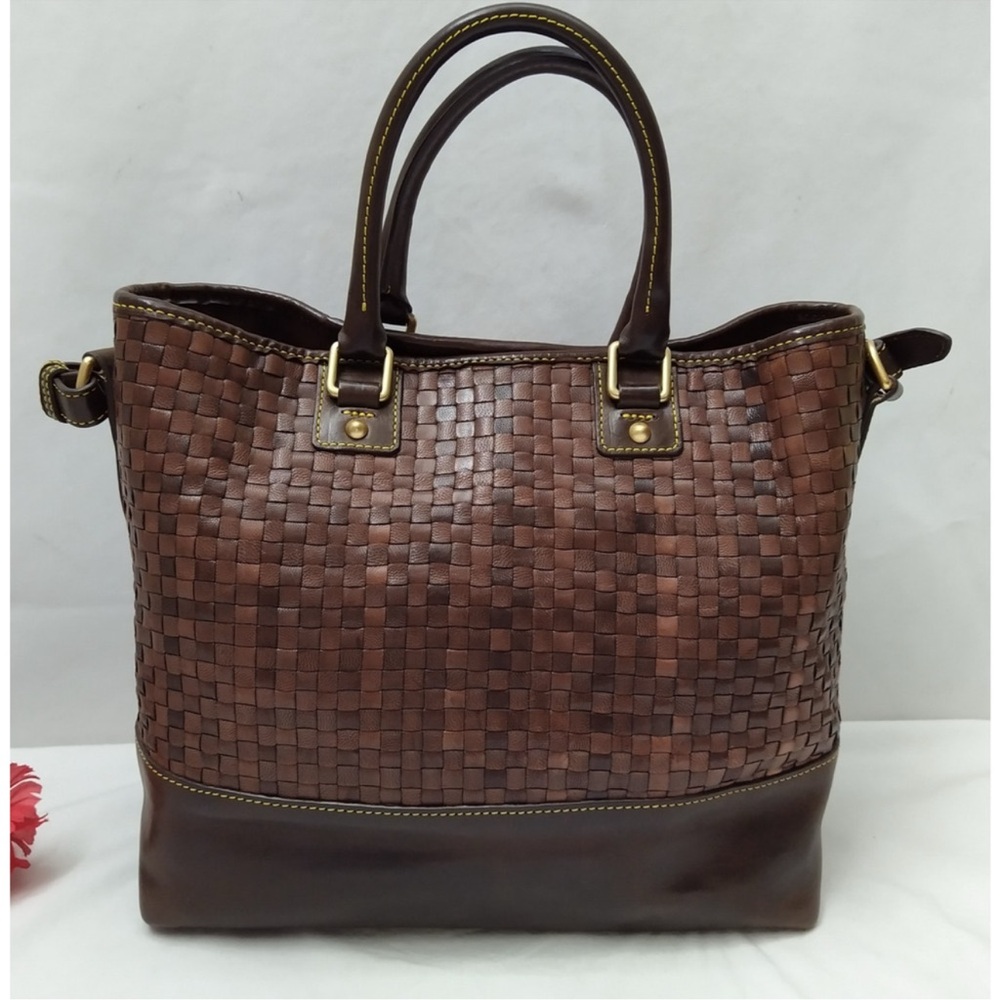 Dooney & Bourke Chocolate Tessuta Excellent  Condition Woven Leather Tote - Picture 4 of 13